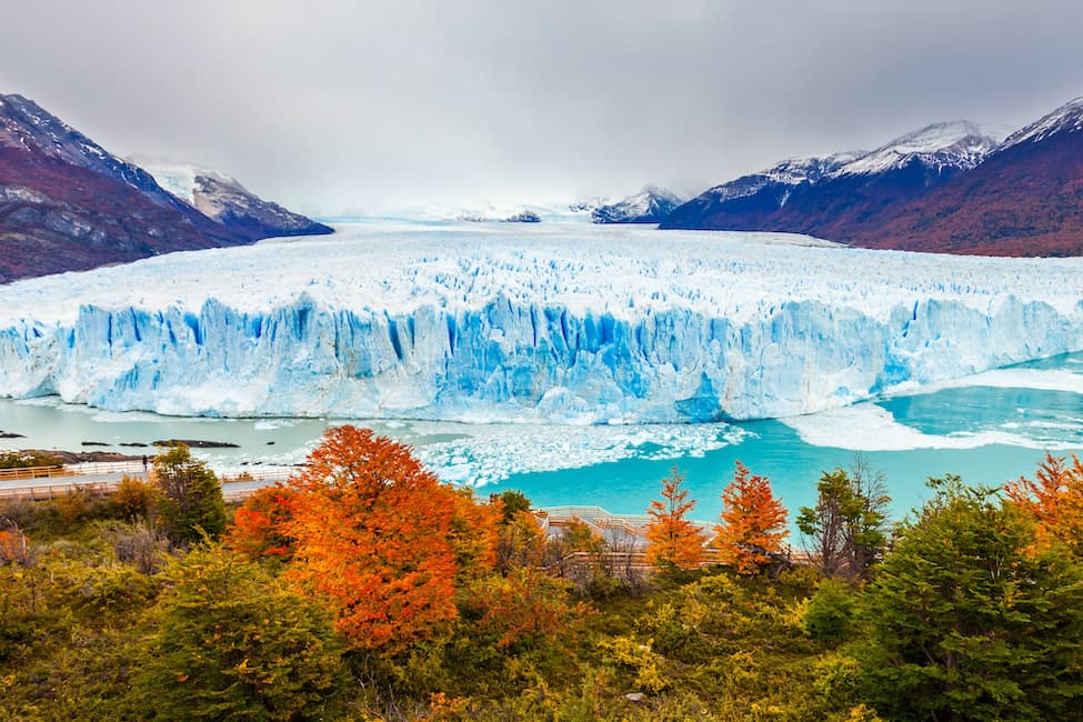 Glacier and autumn trees