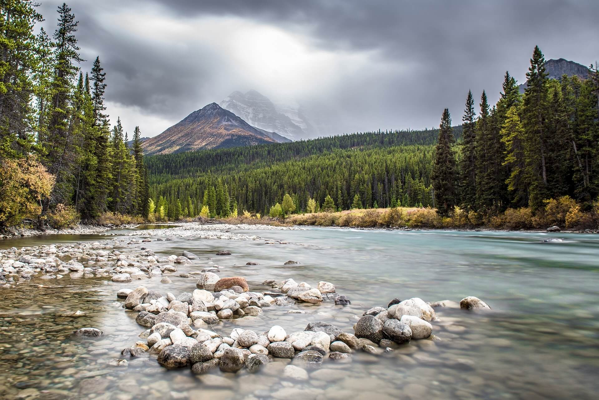 River rocks and mountains
